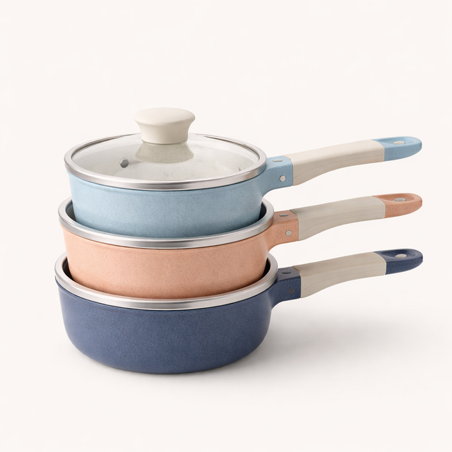 Stackable Saucepan Set, 3 Pieces - front